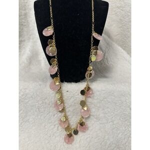 NWT Talbots Romantic Necklace, Pink Acetate, Circle Gold Tone Chain